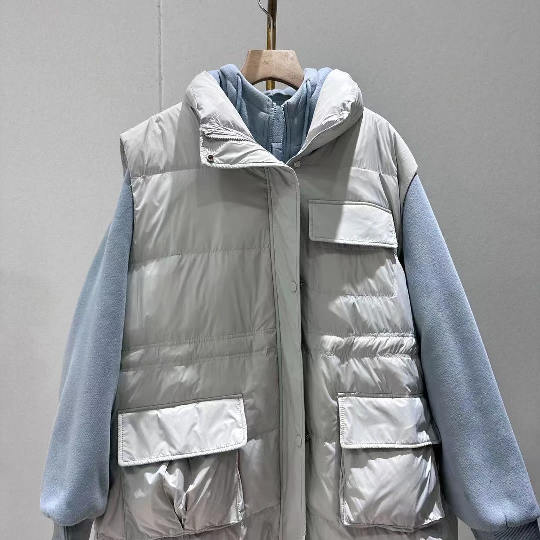 【李姑娘专属】时尚大码女装6186冬季新款立领马甲连帽卫衣套装