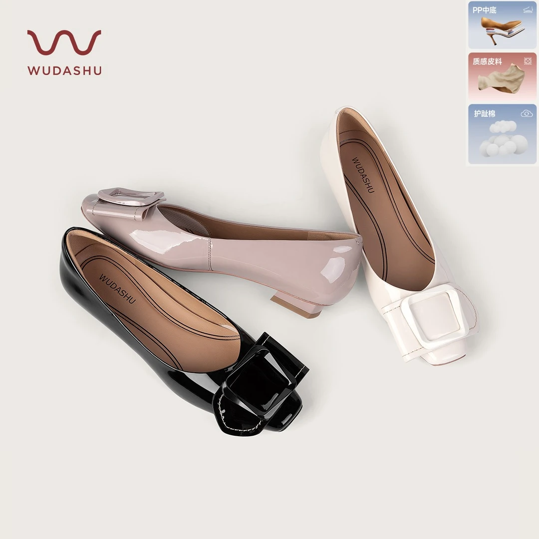 吴大叔【护趾棉】气质蝴蝶结方头平底单鞋罗马脚宽胖脚平跟浅口单鞋