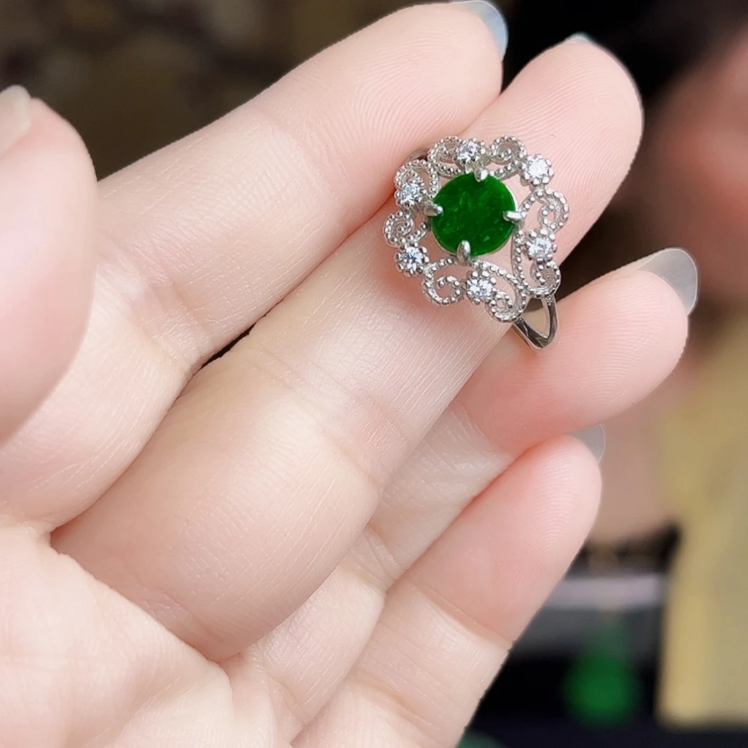 翡翠银S925镶嵌颈饰戒指