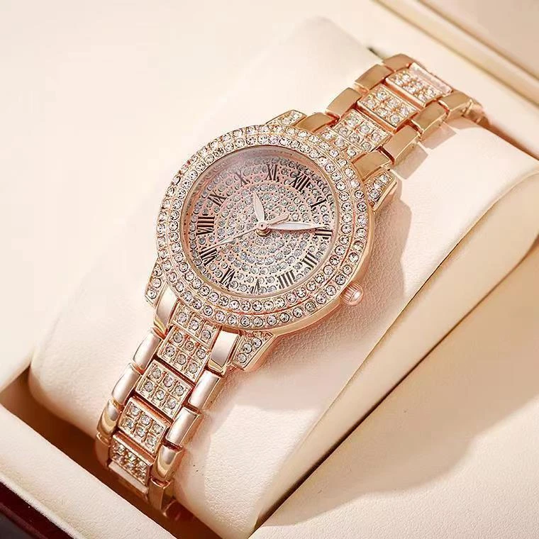 满天星精美气质经典聚宝盆玫瑰金色女士腕表