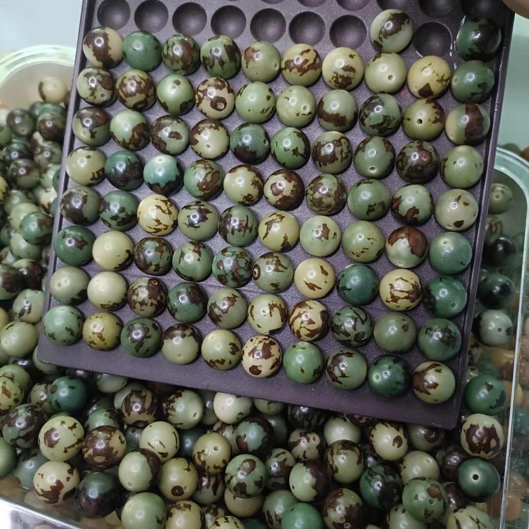 14mm正圆无芽眼天然菩提散珠串珠木珠绿花班