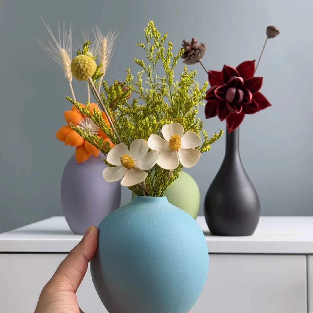 摆件陶瓷小花瓶摆件含花总高约20-30cm