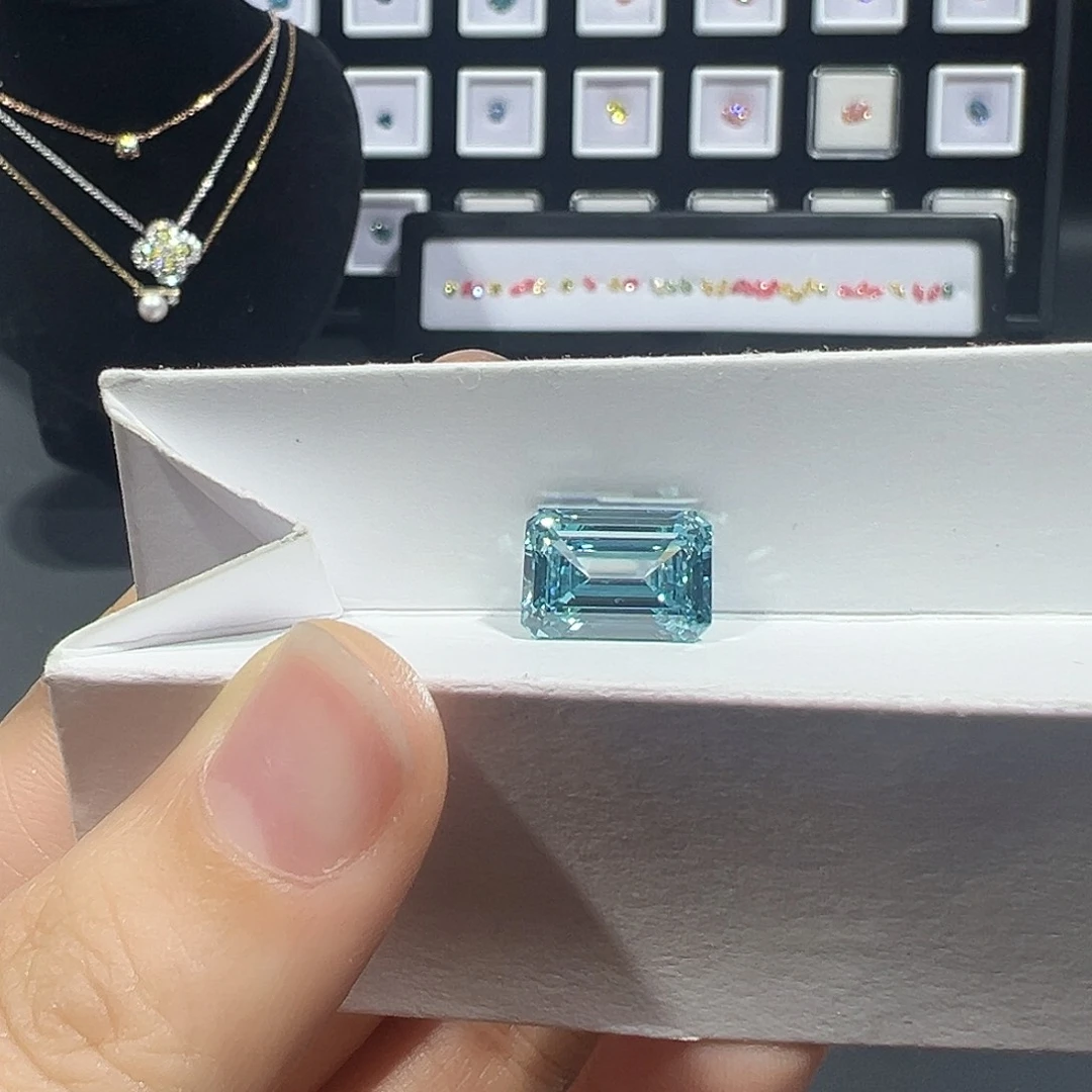 合成钻石裸石6.01祖母绿切蓝钻培育钻