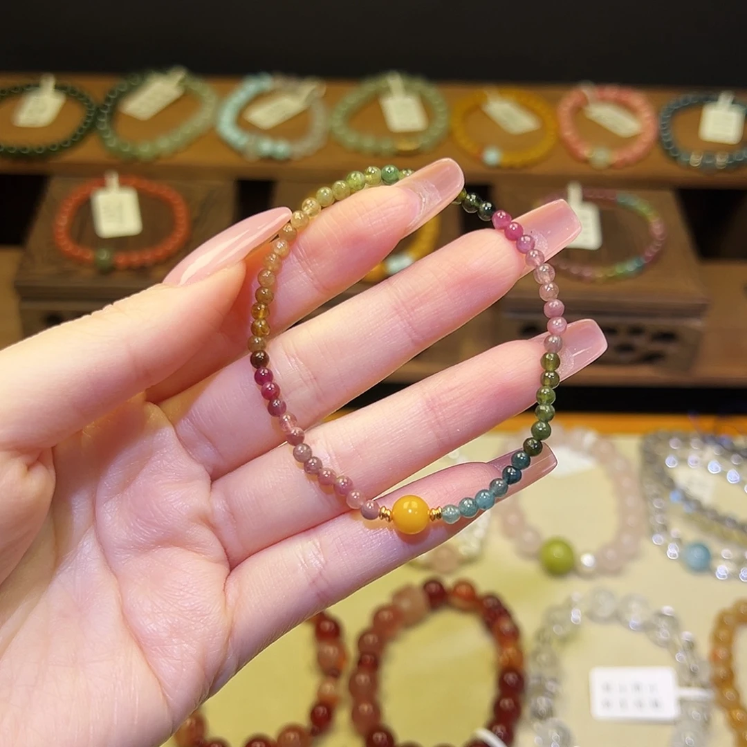 水晶手串银S925镀金镶嵌碧玺1341