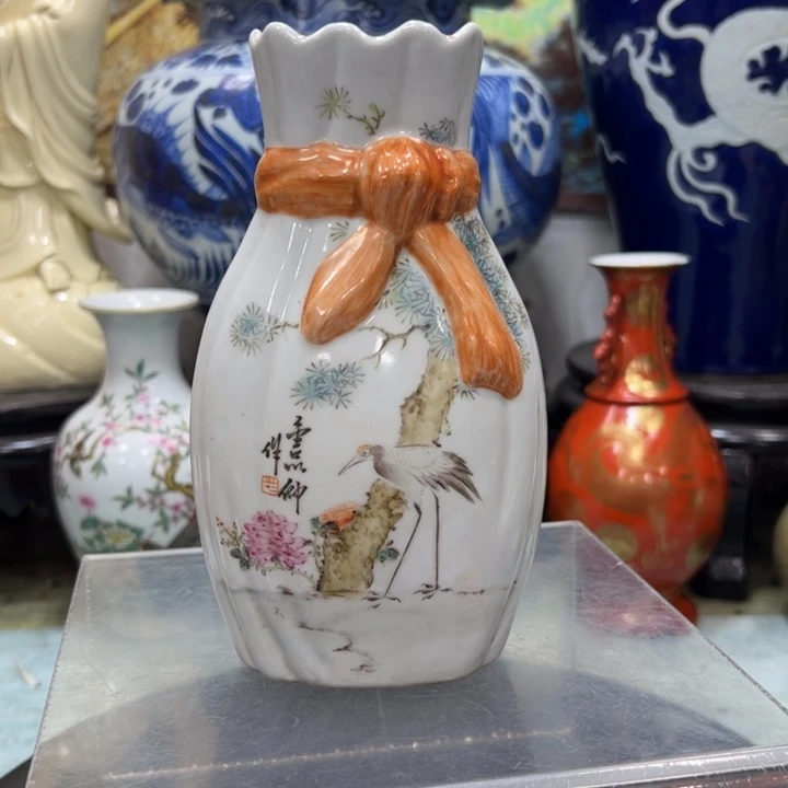 摆件用****3浅降彩松鹤延年