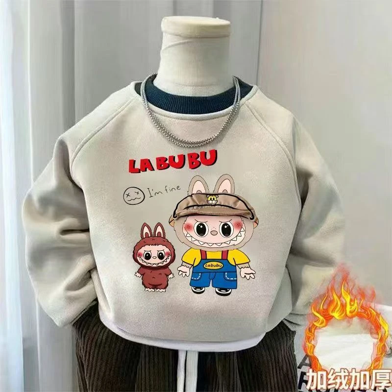 男童加绒卫衣2025新款儿童冬季保暖上衣女孩加厚冬装衣女童打底衫