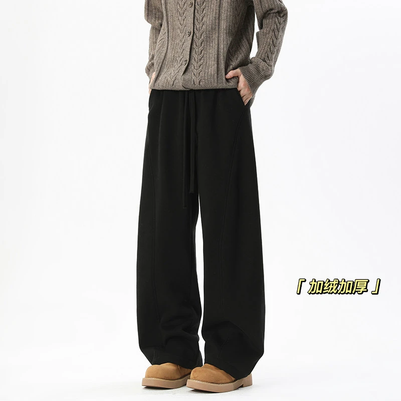 港风冬季新款奥粒绒加绒防寒卫裤男生百搭宽松加厚休闲长裤