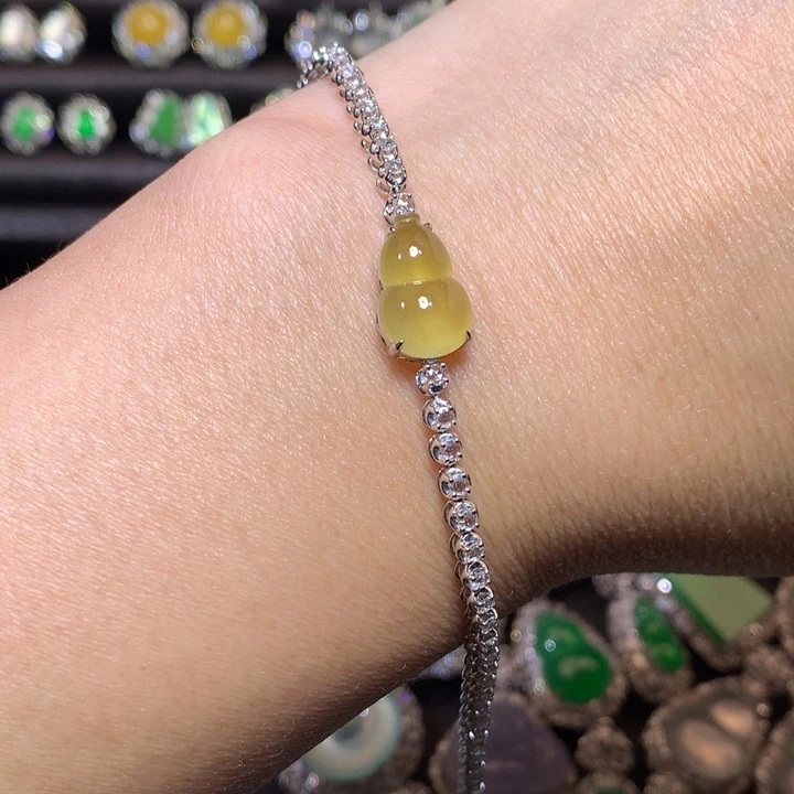 翡翠18K金镶嵌手链冰黄葫芦