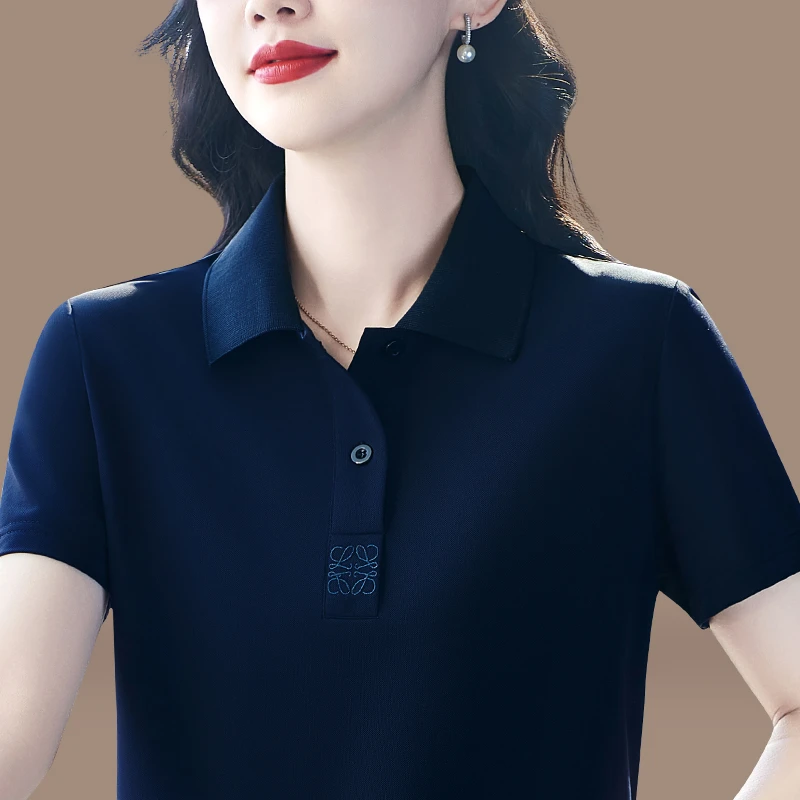 哥弟阿玛施正夏季纯色短袖t恤女POLO衫桑蚕丝上衣显瘦百搭翻领薄