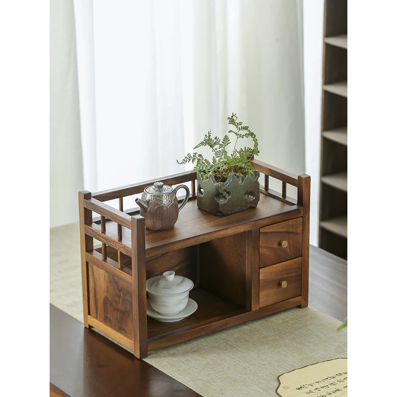 南美胡桃木双抽收纳架  40*19*27（hp162)