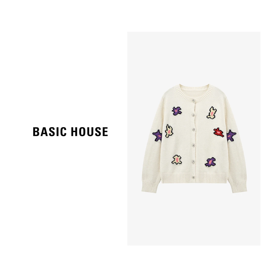 Basic House/百家好秋季新款简约设计感针织印花毛衣-B0625B5NBL2
