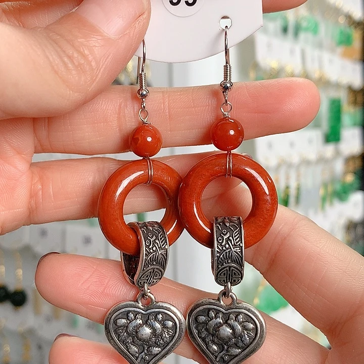 翡翠耳饰银S925镶嵌翡翠