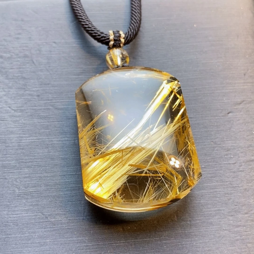 颈饰未镶嵌发晶天然白体黄钛晶无事牌