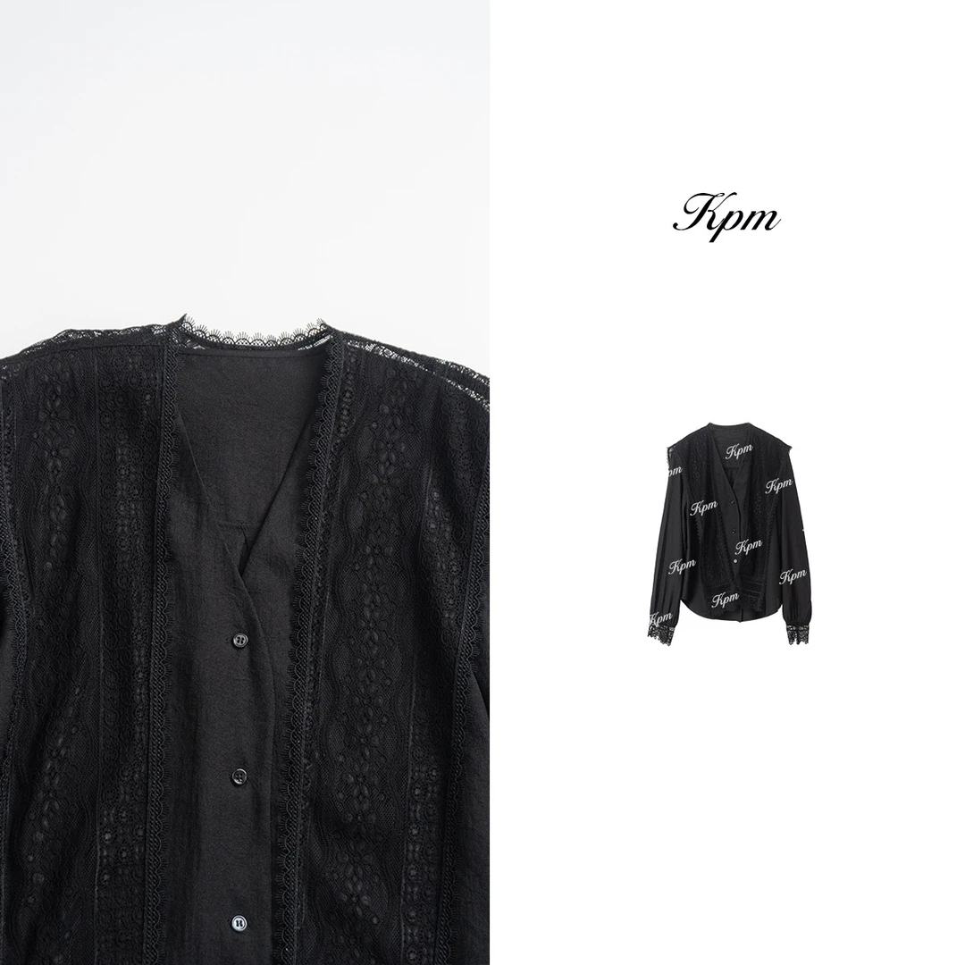 2025春季新款时尚慵懒风V领蕾丝披肩显瘦长袖衬衫别致上衣JN7121