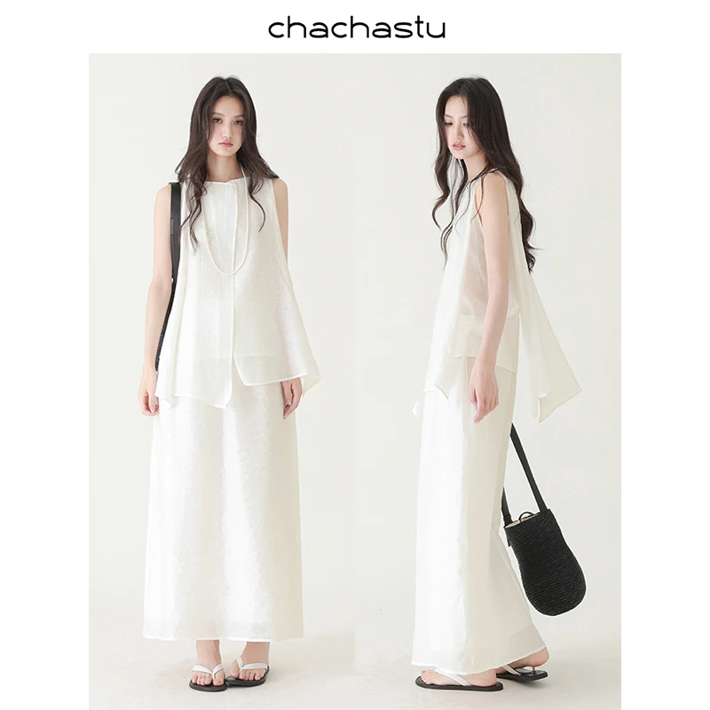 CHACHASTU【夏】清冷气质feel~层次感设计飘逸上衣/半身裙ZRS1781