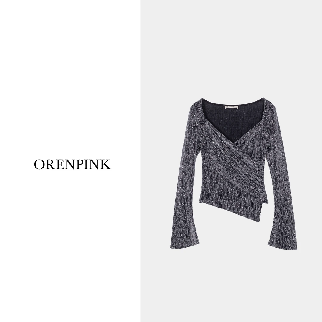 OREN PINK/奥粉25年新款早春款时尚星河璀璨设计感修身女装上衣