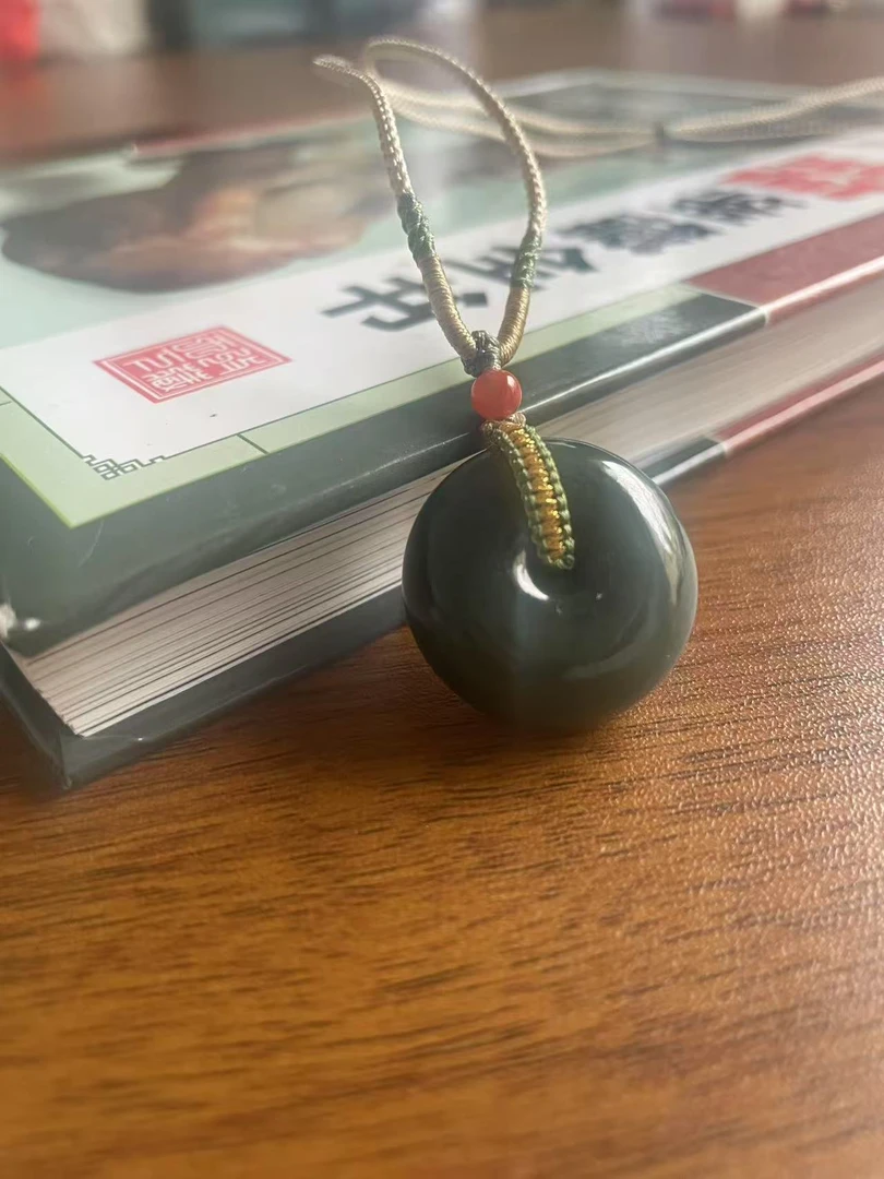 和田玉新疆且末蓝平安扣面包扣男士吊坠男款挂件女士挂坠女款项坠