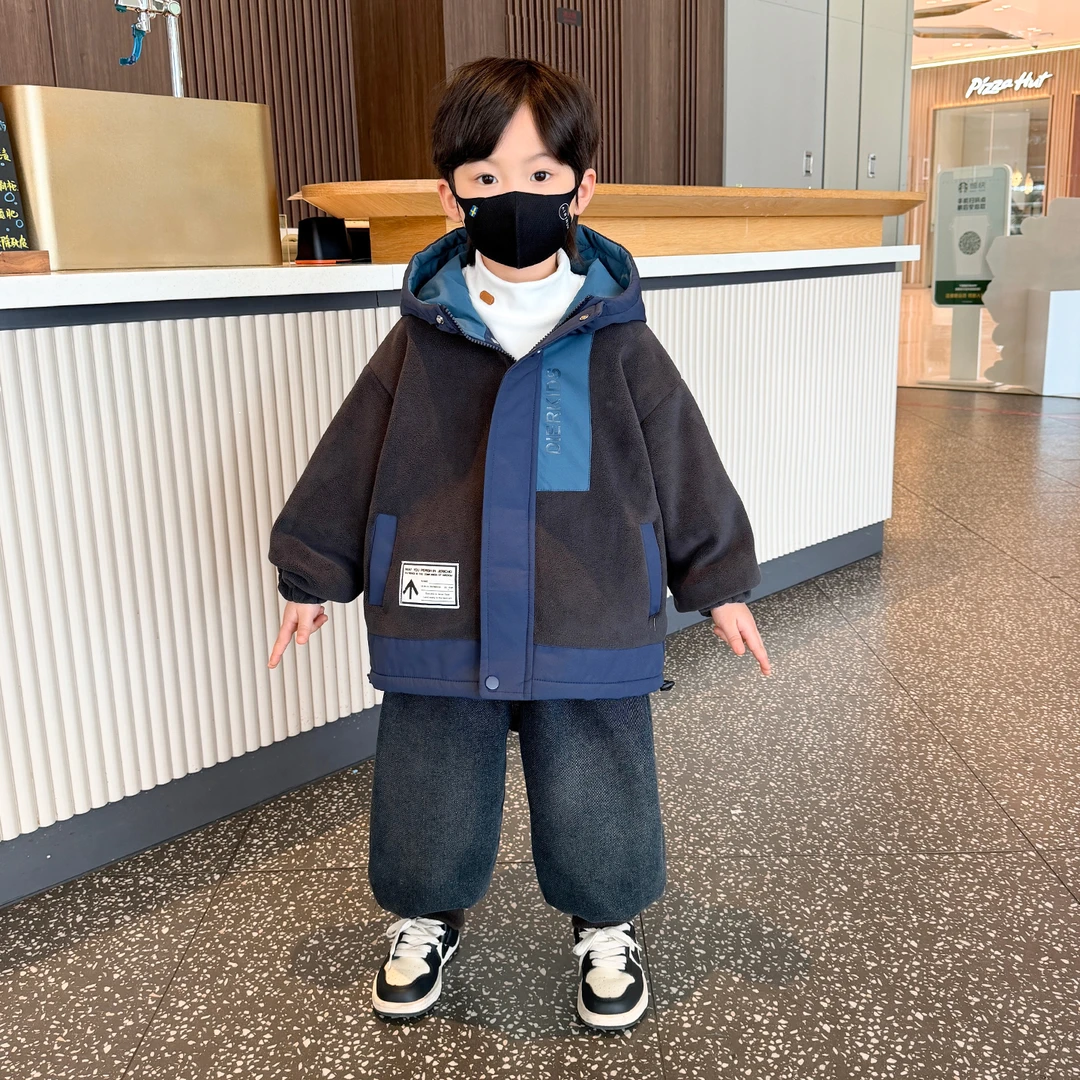 男童加绒外套2025冬季新款男宝宝加厚保暖派克服棉袄儿童冬装棉服
