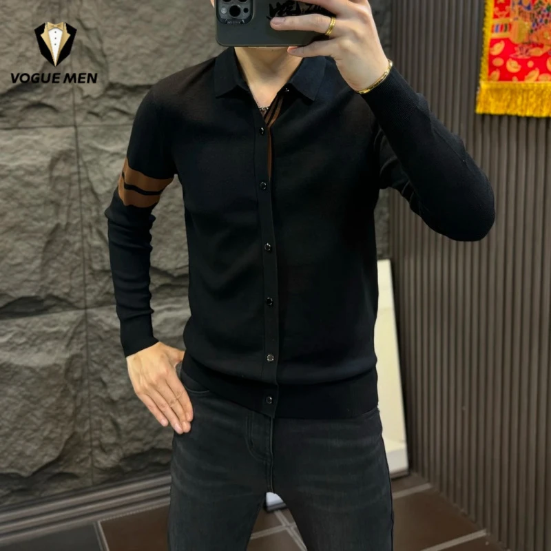 2025新款轻奢翻领针织POLO衫男款高品质百搭休闲男士时尚毛衣秋季