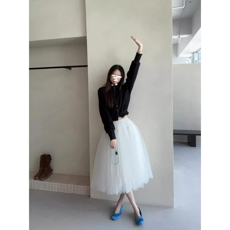 温柔芭蕾风高级感气质套装长袖针织开衫女装秋季蓬蓬半身裙两件套