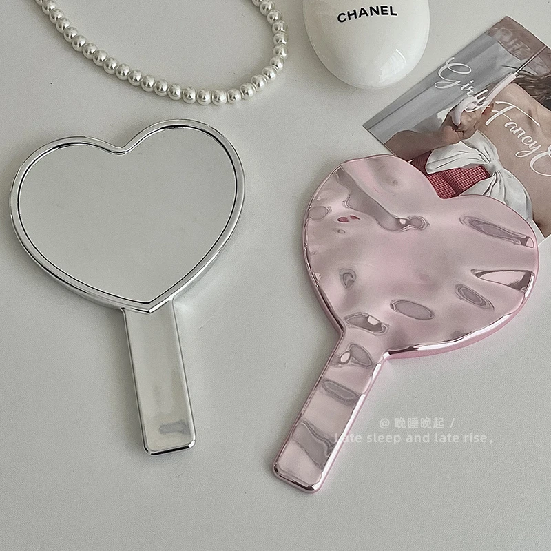 韩系ins时尚手持化妆镜精致可爱高清水波纹手持镜子便携手拿镜