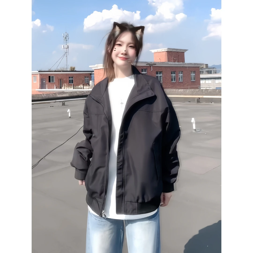 黑色三防立领外套男款高级感痞帅美式飞行夹克防水教练廓形工装服