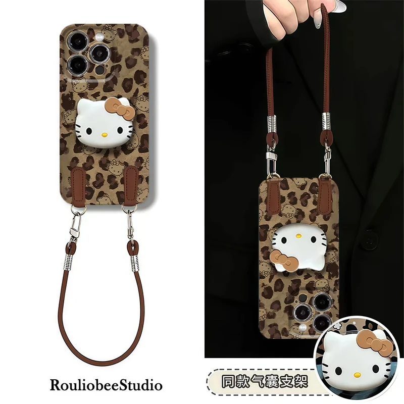 豹纹KT支架挂绳适用苹果16手机壳iPhone17小米15vivoppo华为p70潮