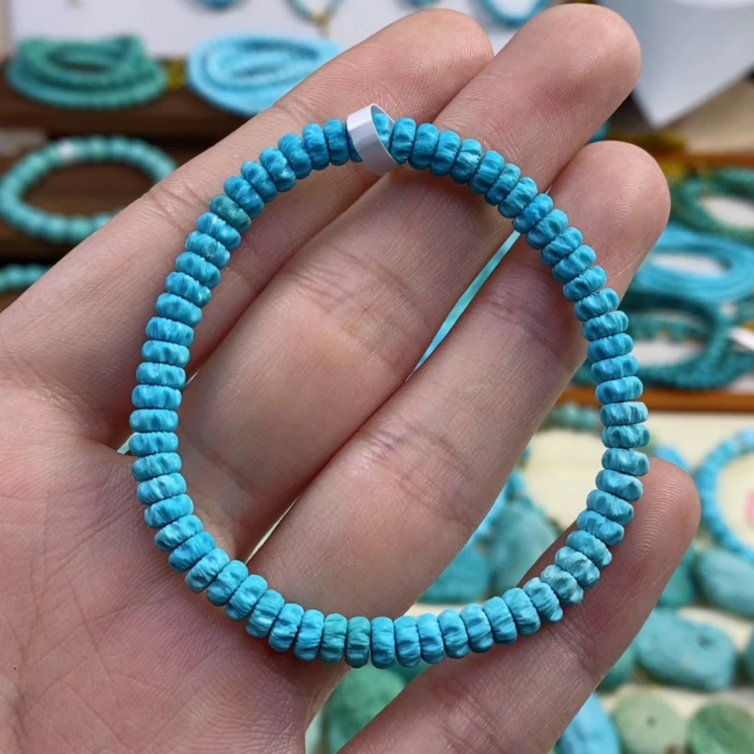 原矿高瓷绿松石拉丝百香籽手串