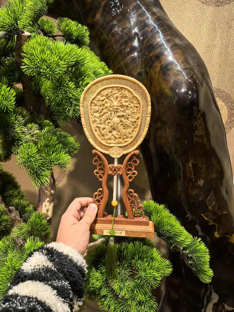 扇子摆件古风木雕工艺品装饰