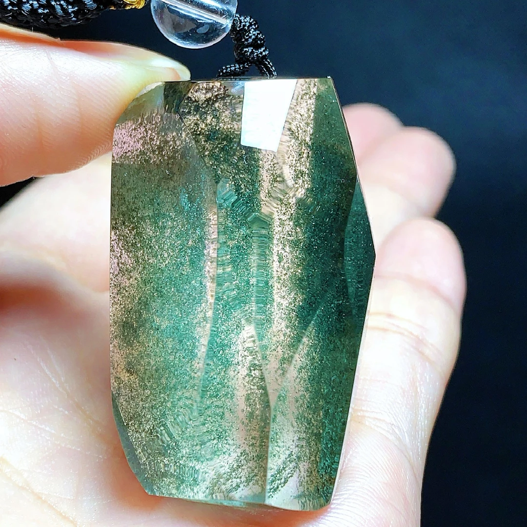 东海水晶天然随形绿幽灵水晶吊坠毛衣链通透绿幽灵纯天然100%真品