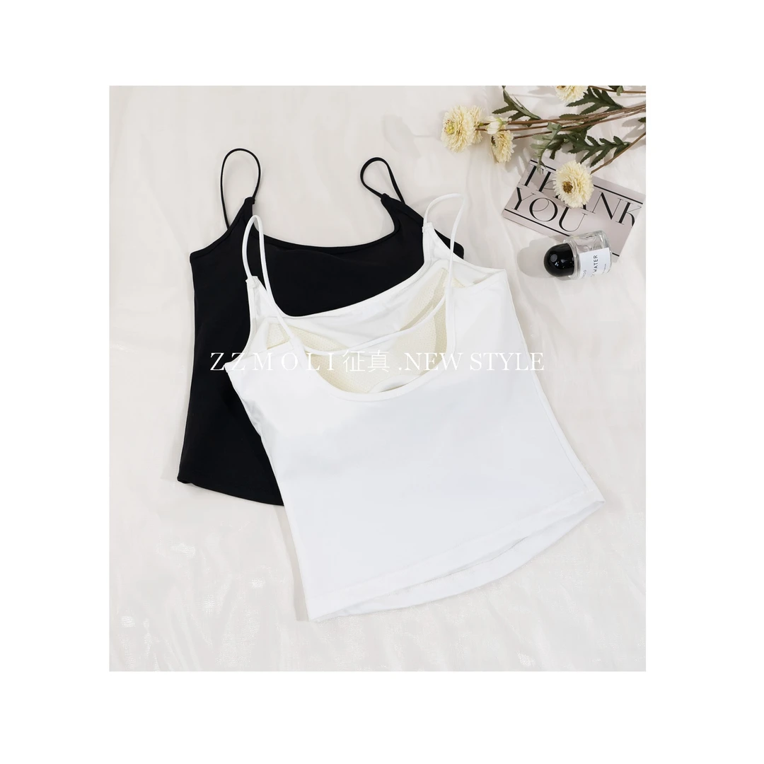 ZZMOLI欧若风穿搭带胸垫白色吊带上衣女生小背心打底内搭ZBP7298
