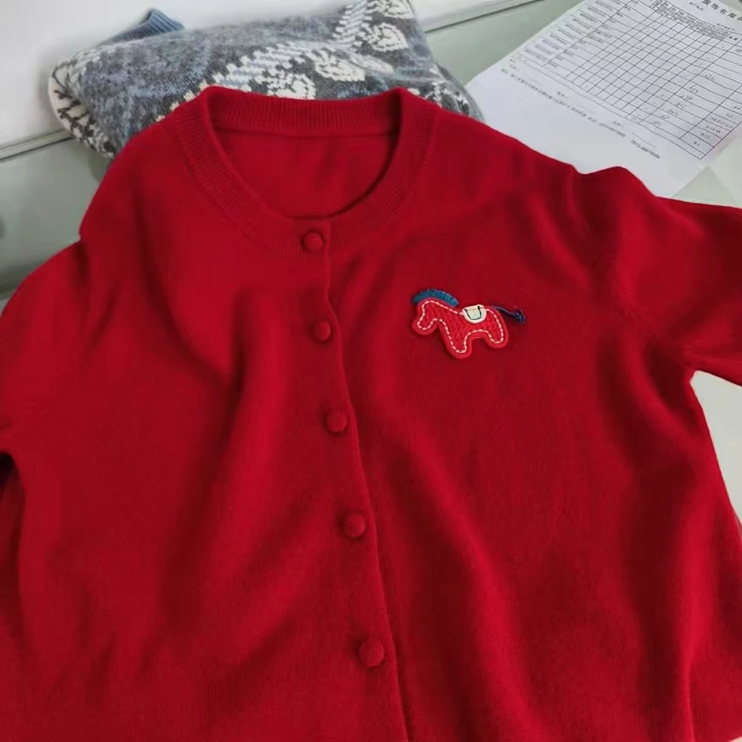 小马纯羊绒针织羊绒女款圆领开衫 毛衣