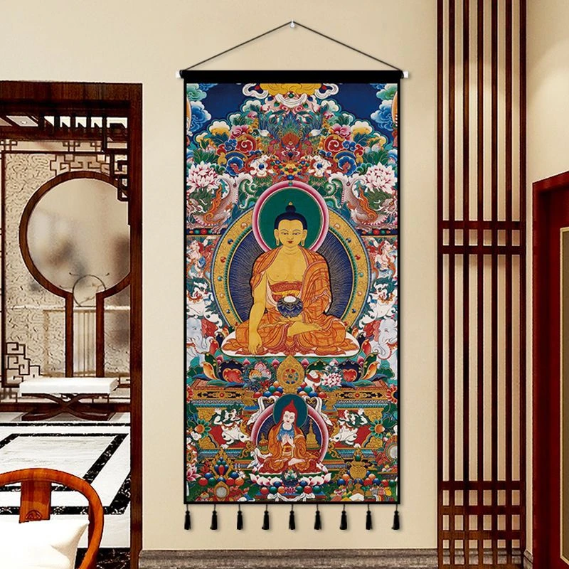 【西藏包邮】藏式佛像唐卡挂画布背景布客厅玄关布艺挂布