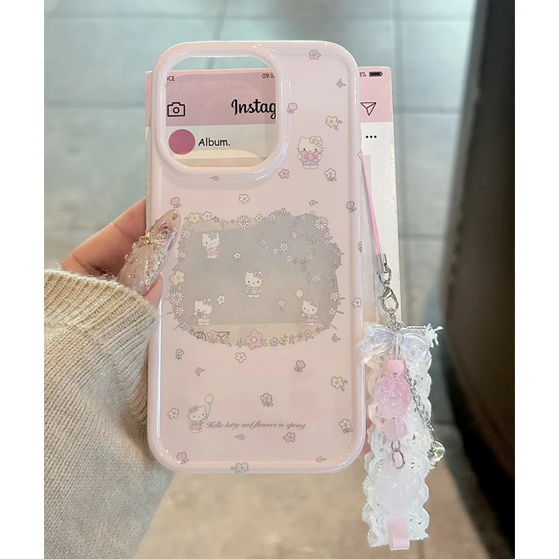 雅天立早春碎花Kitty适用苹果16promax手机壳iPhone15/13挂件11女