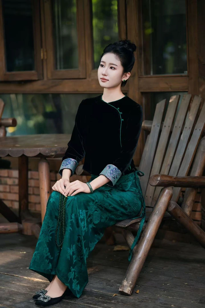 玉家人《勐静》满分桑蚕丝丝绒款傣族服装改良服饰中国风民族风