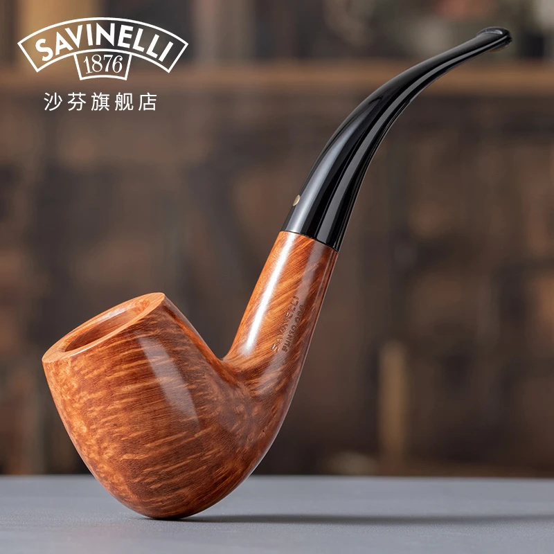 沙芬一点金石楠木烟斗自然色光面606经典弯式撞球意大利沙芬烟斗