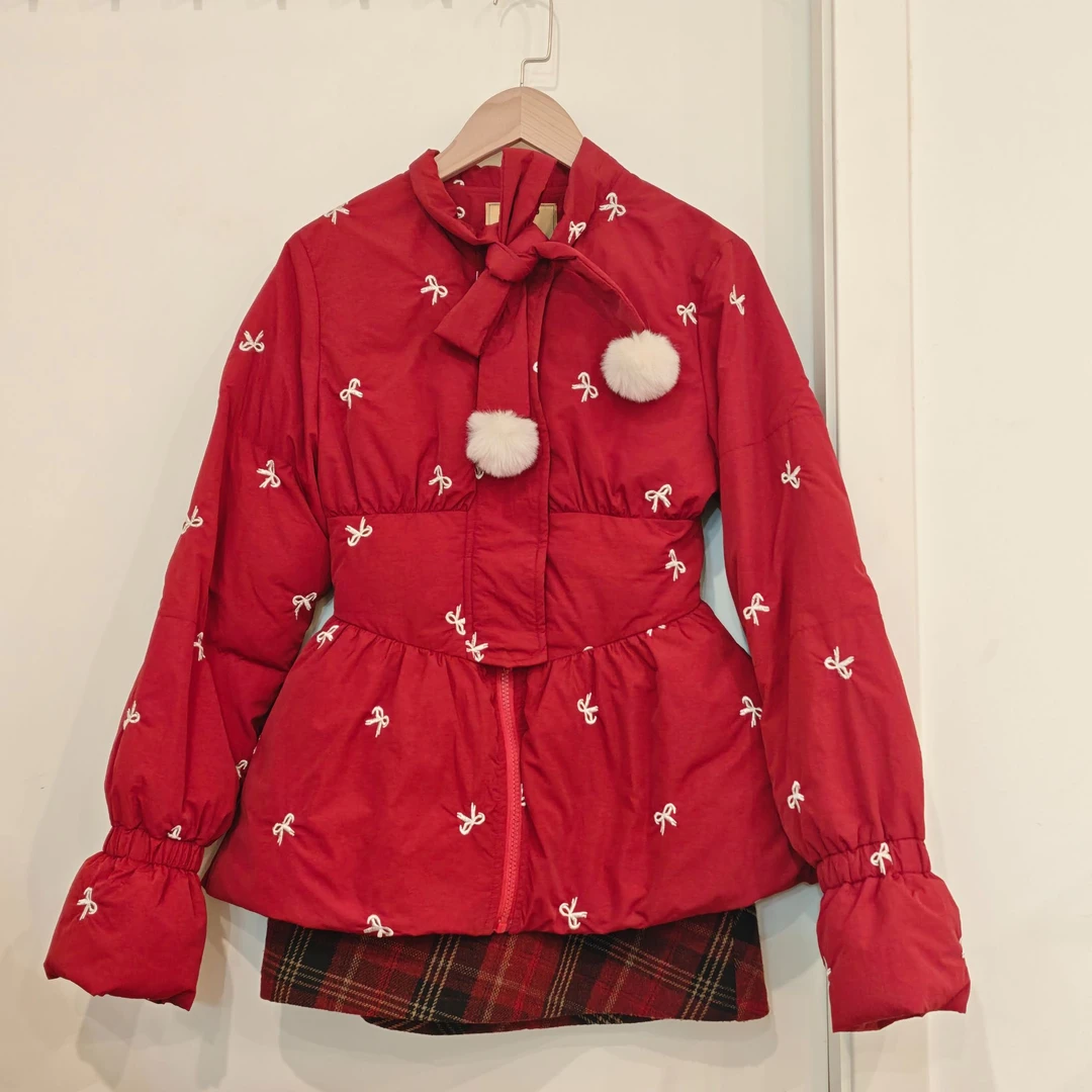 春野红樱2.0 织物猪原创 冬季新款氛围感新年夹棉外套格纹长短裙