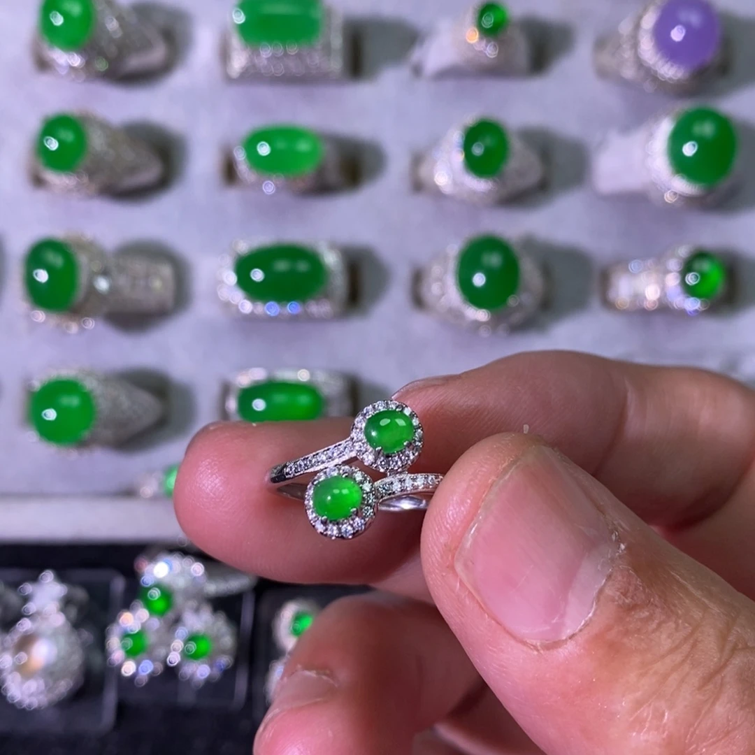 翡翠银S925镶嵌戒指戒指