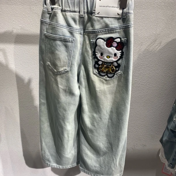 8780儿童小猫直筒牛仔裤