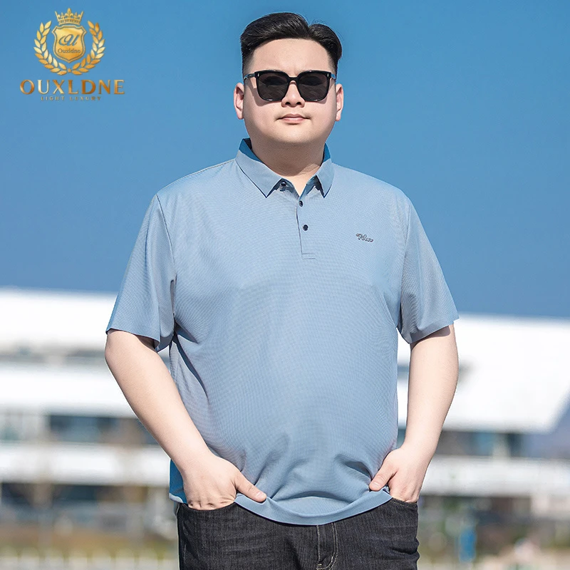 OUXLDNE男士冰丝短袖T恤衫夏季胖子加大码男装polo衫休闲翻领半袖