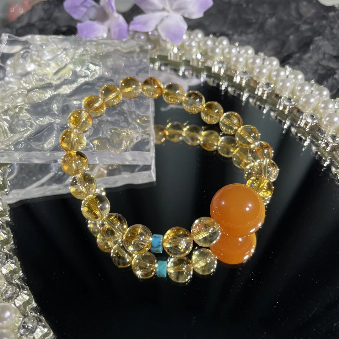 黄水晶无酸洗缅黄手串8mm+15mm 5205