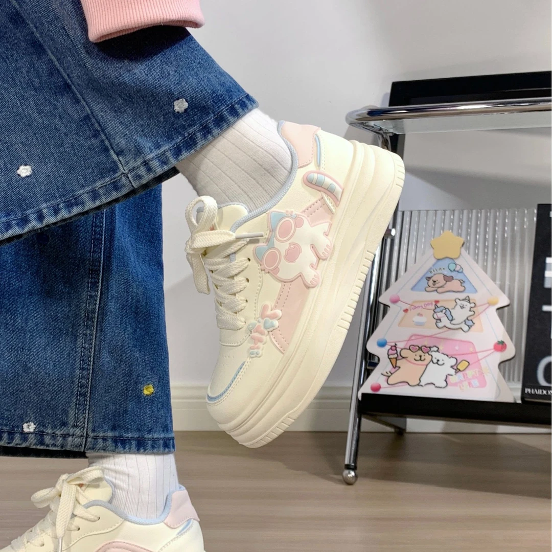 人本小白鞋女小猫原创鞋子女爆款甜妹小白鞋女秋冬运动学生板鞋女