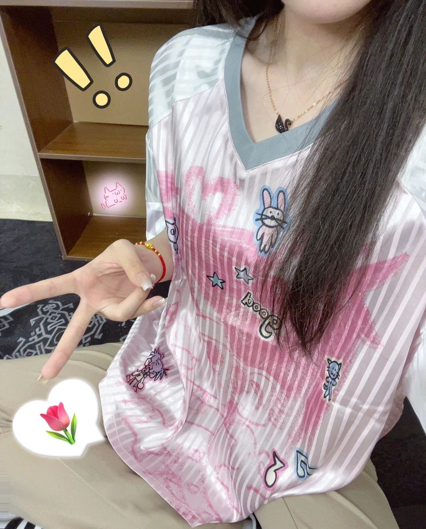 【新品】美好粉色甜心少女宽松短袖T恤球衣