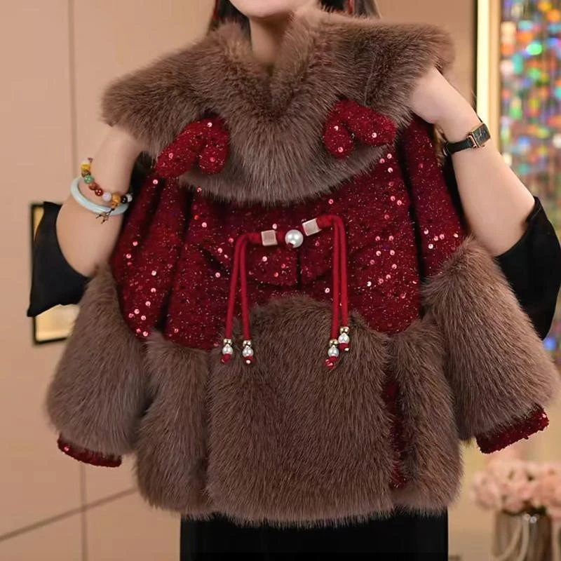 巴拉开门红女童加绒呢大衣秋冬装洋气女孩红色新年外套儿童国风加