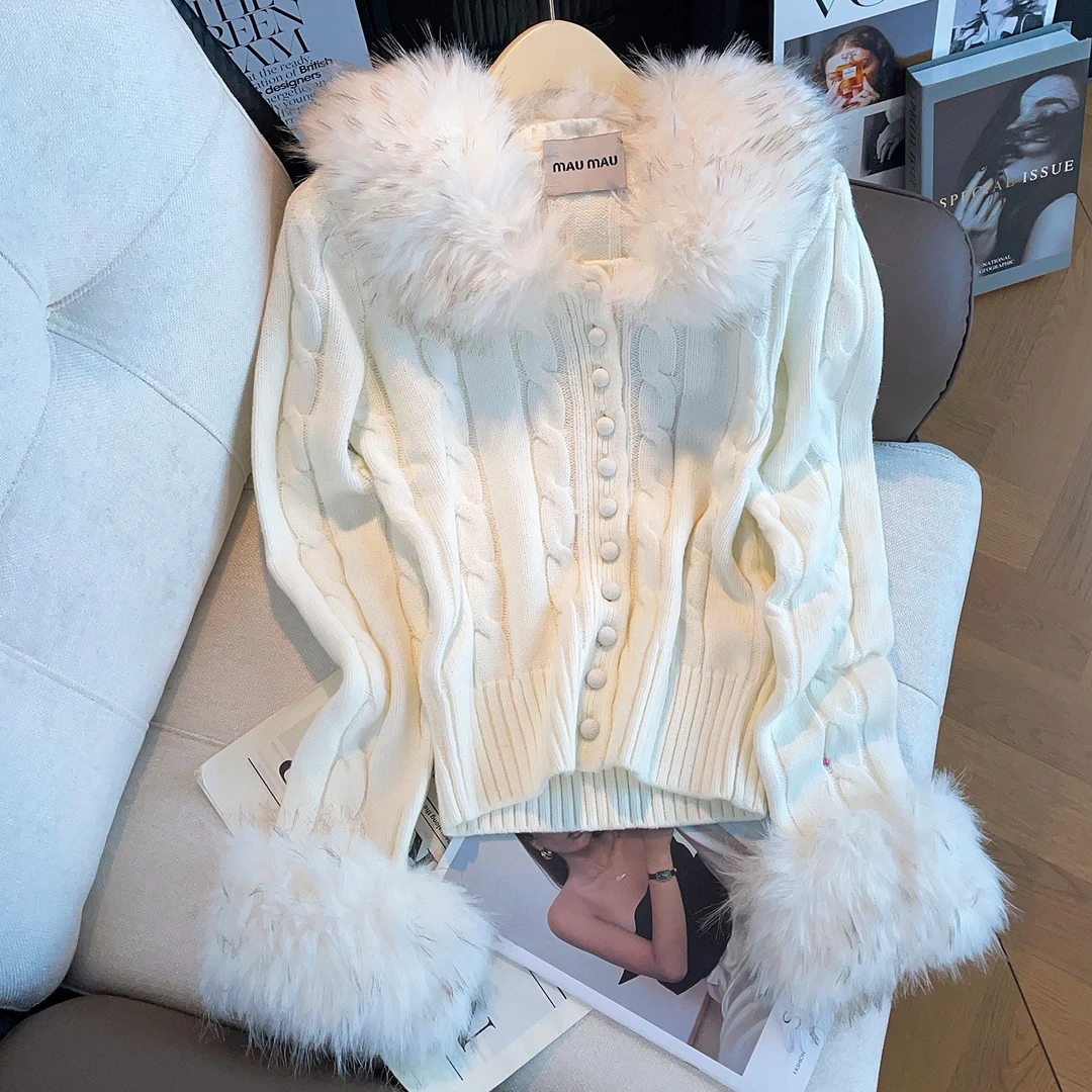 轻奢高端女装25新款毛领修身显瘦法式名媛优雅气质针织MAU1740