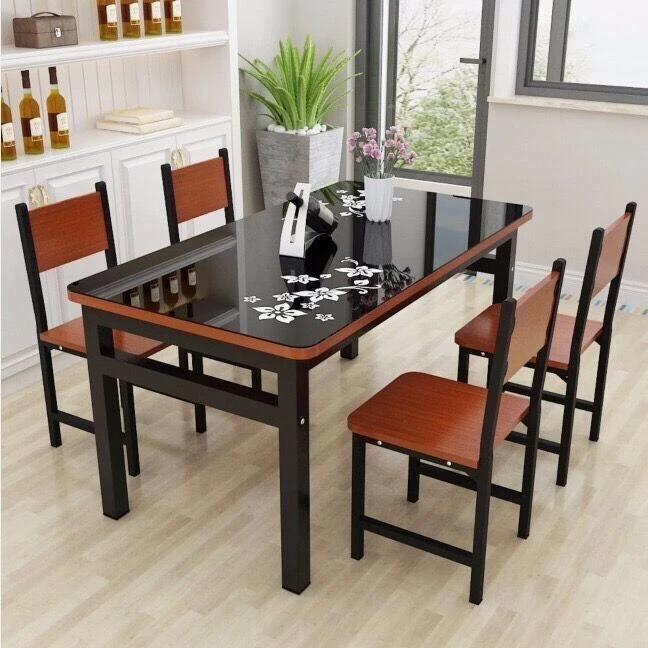 餐桌椅组合小户型家用6人餐桌现代简约长方形钢化玻璃吃饭桌实用