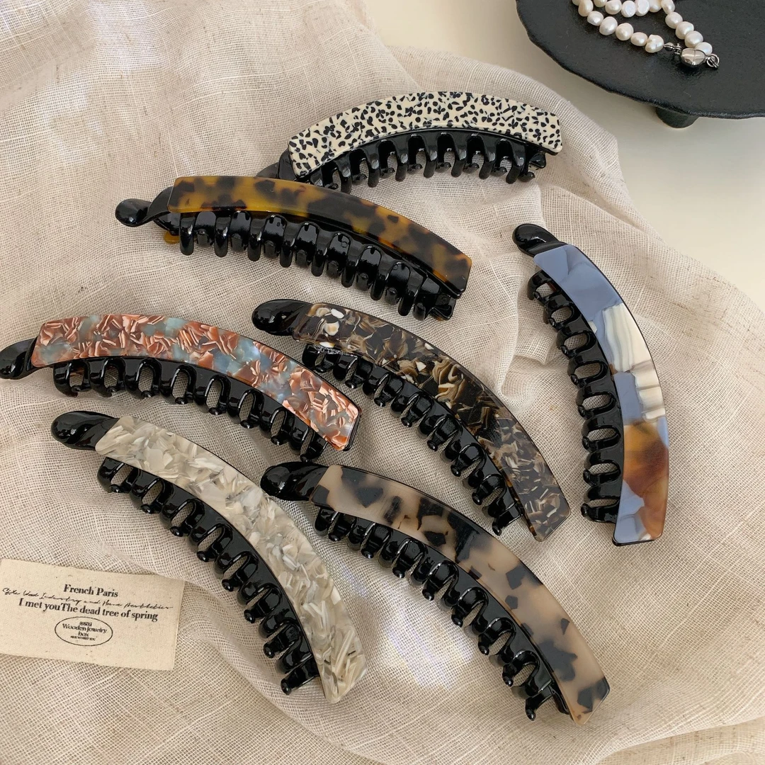 日韩系时尚百搭简约女生发饰抓夹玳瑁色豹纹大号发夹马尾夹香蕉夹