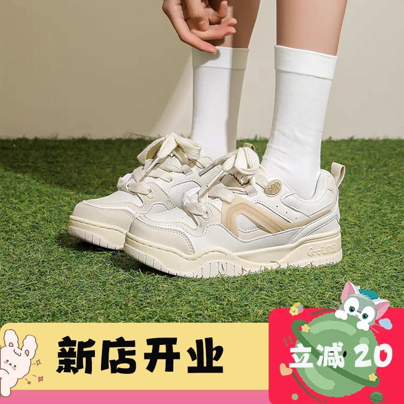 【陈浚铭同款】情侣2025复古女款增高潮流白色撞色低帮击上滑板鞋