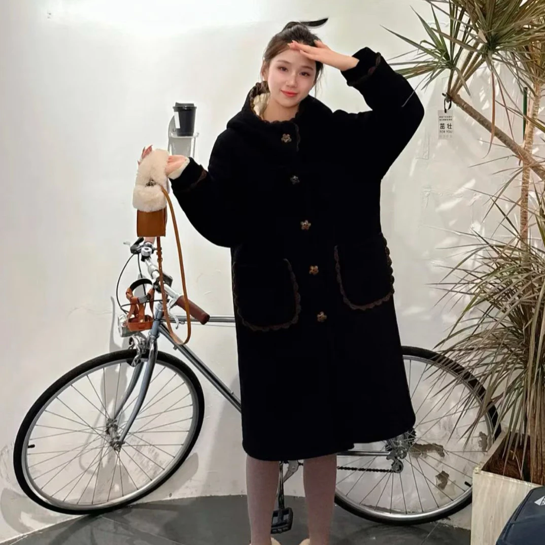 冬季加绒加厚时尚洋气保暖款慵懒风甜系家居服女中长款外套