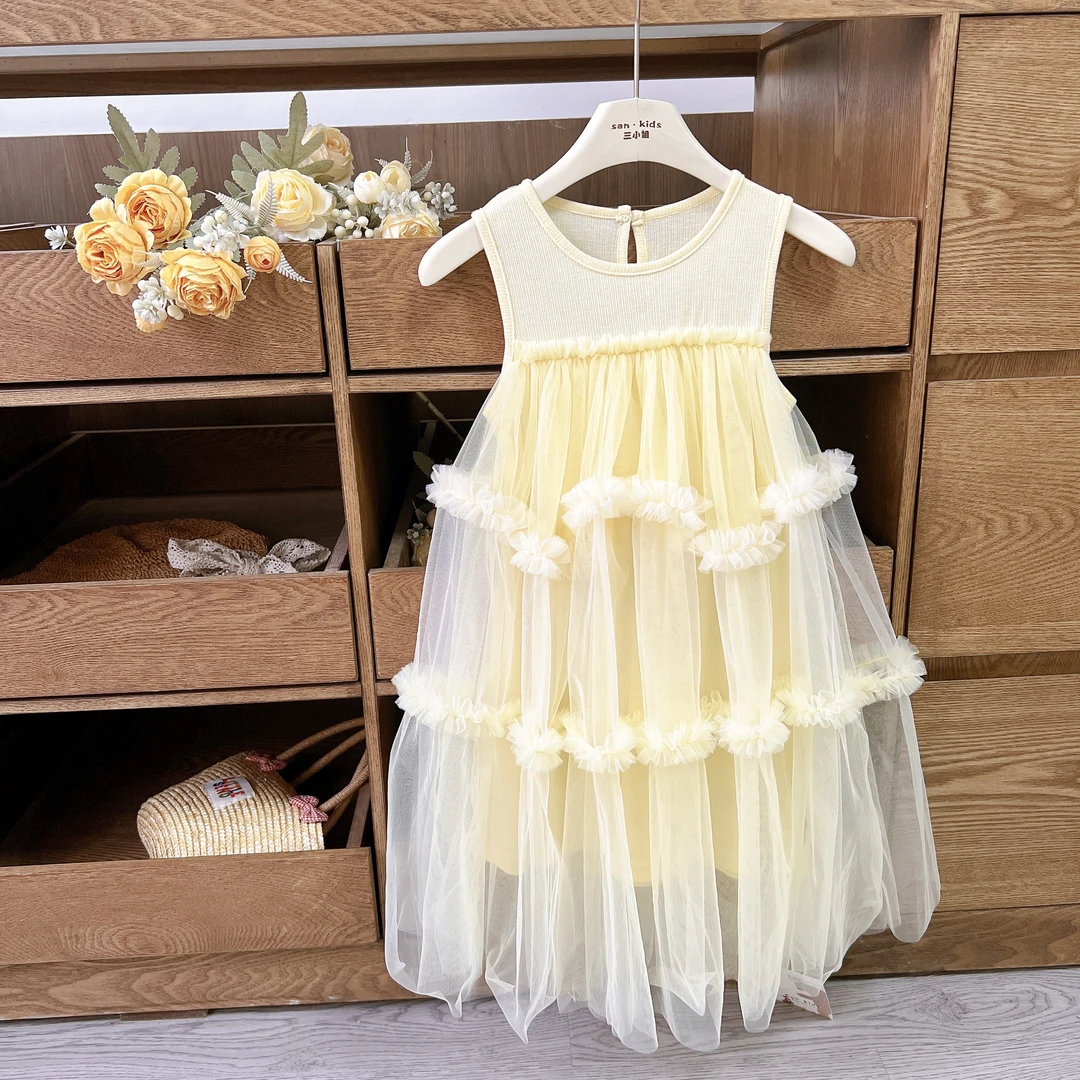 【重工 纱纱裙】20702（奶油黄）连衣裙 女童韩版 重工纱纱背心连衣裙